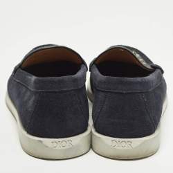 مملوكة مسبقًا حذاء لوفرز ديور جرانفيل شمواه أزرق بحري وتطريز مائل قماش مقاس 41