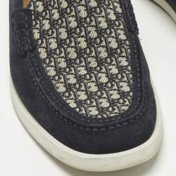 مملوكة مسبقًا حذاء لوفرز ديور جرانفيل شمواه أزرق بحري وتطريز مائل قماش مقاس 41