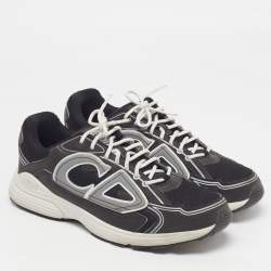 Pre Owned Dior B30 Size 45 Black/Grey Leather and Mesh Lace Up Sneakers