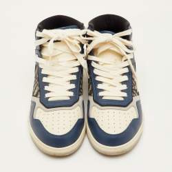 Pre Owned Dior B27 Uptown Size 42 Navy Blue/White Oblique Canvas and Leather Lace Up Sneakers
