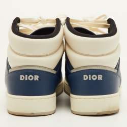 Pre Owned Dior B27 Uptown Size 42 Navy Blue/White Oblique Canvas and Leather Lace Up Sneakers