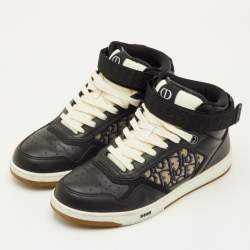Pre Owned Dior B27 Size 43 Black/Beige Oblique Canvas and Leather High Top Sneakers