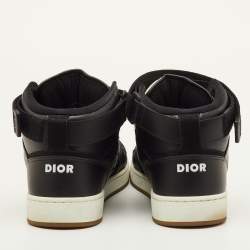 Pre Owned Dior B27 Size 43 Black/Beige Oblique Canvas and Leather High Top Sneakers