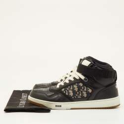 Pre Owned Dior B27 Size 43 Black/Beige Oblique Canvas and Leather High Top Sneakers