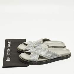 Pre Owned صندل منزلق ديور كانفاس وجلد رمادي CD دايموند مقاس 46