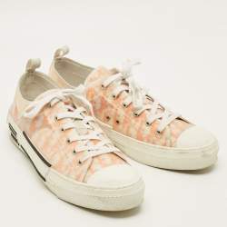مملوكة مسبقًا Dior B23 Size 45 White/Orange Oblique Mesh and PVC Low Top Sneakers