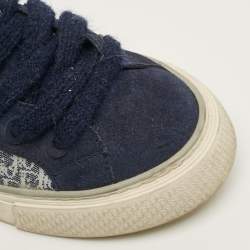 Pre Owned Dior B33 Size 45 Oblique White/Navy Blue Canvas and Suede Lace Up Sneakers
