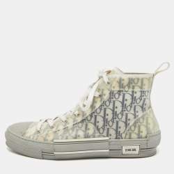 Pre Owned Dior B23 Size 46 Oblique Grey/White Mesh and PVC High Top Sneakers