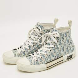 Pre Owned Dior B23 Size 46 Blue/White Jacquard Oblique Kasuri High Top Sneakers