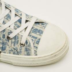 Pre Owned Dior B23 Size 46 Blue/White Jacquard Oblique Kasuri High Top Sneakers
