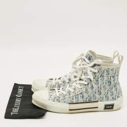 Pre Owned Dior B23 Size 46 Blue/White Jacquard Oblique Kasuri High Top Sneakers