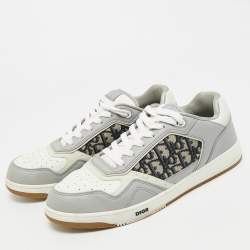 Pre Owned حذاء رياضي ديور ج27 جلد وكانفاس رمادي رباط مقاس 37