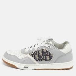 مملوكة مسبقًا حذاء رياضي ديور رمادي/أبيض جاكار مائل وجلد مقاس 38