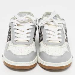 مملوكة مسبقًا حذاء رياضي ديور رمادي/أبيض جاكار مائل وجلد مقاس 38