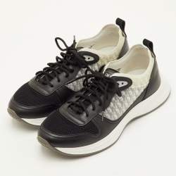 Pre Owned Dior B25 Size 43 Black/White Oblique Mesh, Leather and Rubber Lace Up Sneakers