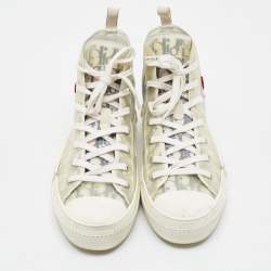 Pre Owned Dior Shawn Stussy B23 Size 45 Transparent/Grey Oblique Mesh and PVC 'Ox Head Embroidery Patch' High Top Sneakers