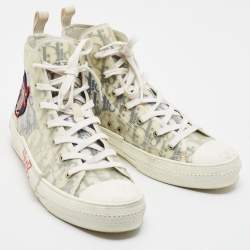 Pre Owned Dior Shawn Stussy B23 Size 45 Transparent/Grey Oblique Mesh and PVC 'Ox Head Embroidery Patch' High Top Sneakers