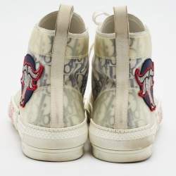 Pre Owned Dior Shawn Stussy B23 Size 45 Transparent/Grey Oblique Mesh and PVC 'Ox Head Embroidery Patch' High Top Sneakers