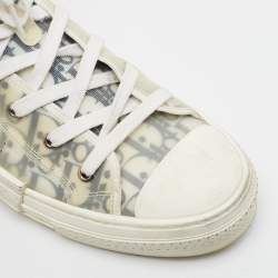 Pre Owned Dior Shawn Stussy B23 Size 45 Transparent/Grey Oblique Mesh and PVC 'Ox Head Embroidery Patch' High Top Sneakers
