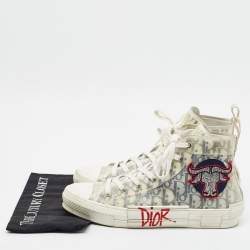 Pre Owned Dior Shawn Stussy B23 Size 45 Transparent/Grey Oblique Mesh and PVC 'Ox Head Embroidery Patch' High Top Sneakers