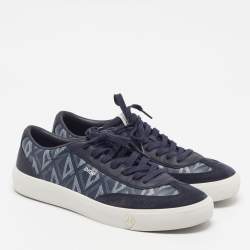 Pre Owned Dior B101 Size 45 Navy Blue Coated Canvas and Leather CD Diamond Lace Up Sneakers