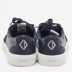 Pre Owned Dior B101 Size 45 Navy Blue Coated Canvas and Leather CD Diamond Lace Up Sneakers