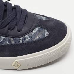 Pre Owned Dior B101 Size 45 Navy Blue Coated Canvas and Leather CD Diamond Lace Up Sneakers