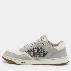 Pre Owned Dior B27 Uptown Size 43.5 Grey/White Jacquard and Leather Lace Up Sneakers