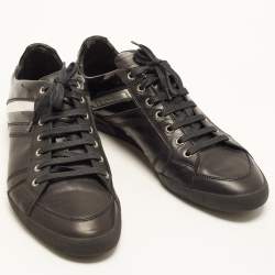 Pre Owned Dior Size 44.5 Black Leather and Patent Leather Lace Up Sneakers