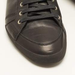Pre Owned Dior Size 44.5 Black Leather and Patent Leather Lace Up Sneakers