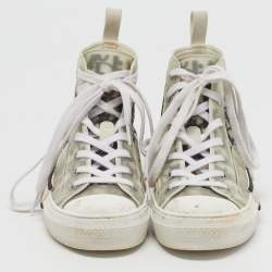 Pre Owned Dior B23 Size 38.5 White/Black Oblique Mesh and PVC High Top Sneakers