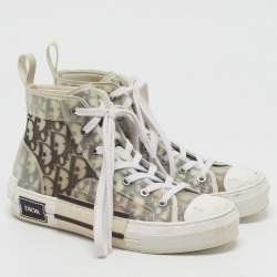 Pre Owned Dior B23 Size 38.5 White/Black Oblique Mesh and PVC High Top Sneakers