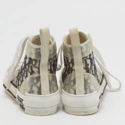Pre Owned Dior B23 Size 38.5 White/Black Oblique Mesh and PVC High Top Sneakers