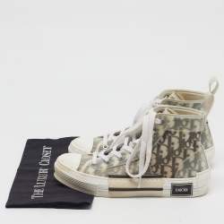 Pre Owned Dior B23 Size 38.5 White/Black Oblique Mesh and PVC High Top Sneakers
