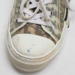 Pre Owned Dior B23 Size 38.5 White/Black Oblique Mesh and PVC High Top Sneakers