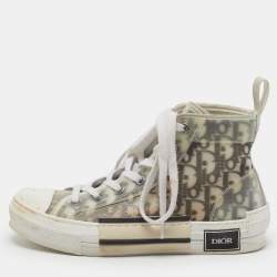 Pre Owned Dior B23 Size 38.5 White/Black Oblique Mesh and PVC High Top Sneakers