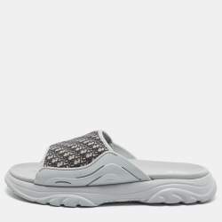 Pre Owned Dior H-Town Size 43 Beige/Grey Oblique Canvas and Rubber Slide Sandals