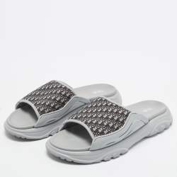 Pre Owned Dior H-Town Size 43 Beige/Grey Oblique Canvas and Rubber Slide Sandals