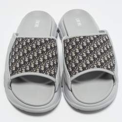 Pre Owned Dior H-Town Size 43 Beige/Grey Oblique Canvas and Rubber Slide Sandals