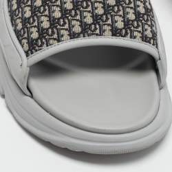 Pre Owned Dior H-Town Size 43 Beige/Grey Oblique Canvas and Rubber Slide Sandals
