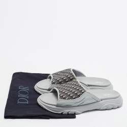 Pre Owned Dior H-Town Size 43 Beige/Grey Oblique Canvas and Rubber Slide Sandals