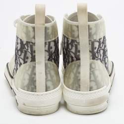 Pre Owned Dior B23 Size 46 Transparent/Grey Oblique Mesh and PVC High Top Sneakers