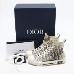 Pre Owned Dior B23 Size 38.5 White/Black Oblique Mesh and PVC High Top Sneakers