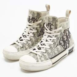 Pre Owned Dior B23 Size 38.5 White/Black Oblique Mesh and PVC High Top Sneakers