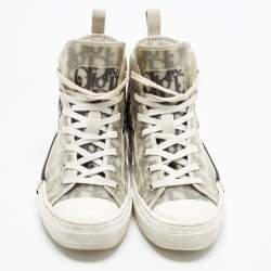 Pre Owned Dior B23 Size 38.5 White/Black Oblique Mesh and PVC High Top Sneakers