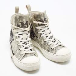 Pre Owned Dior B23 Size 38.5 White/Black Oblique Mesh and PVC High Top Sneakers