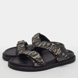 Pre Owned Dior Aqua Size 43 Beige Oblique Jacquard Flat Slides