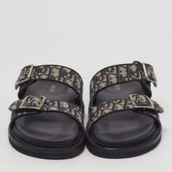 Pre Owned Dior Aqua Size 43 Beige Oblique Jacquard Flat Slides
