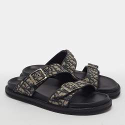Pre Owned Dior Aqua Size 43 Beige Oblique Jacquard Flat Slides