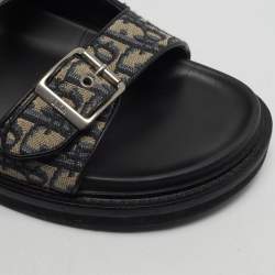 Pre Owned Dior Aqua Size 43 Beige Oblique Jacquard Flat Slides